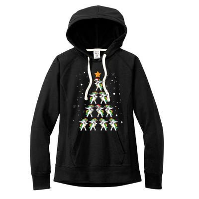 Dabbing Unicorn Christmas Gift Dab Christmas Tree Women's Fleece Hoodie