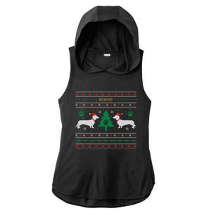 Dachshund Ugly Christmas Gift Ladies PosiCharge Tri-Blend Wicking Draft Hoodie Tank