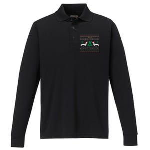 Dachshund Ugly Christmas Gift Performance Long Sleeve Polo