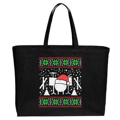 Drums Ugly Christmas Sweater Music Band Xmas Drummer Cotton Canvas Jumbo Tote