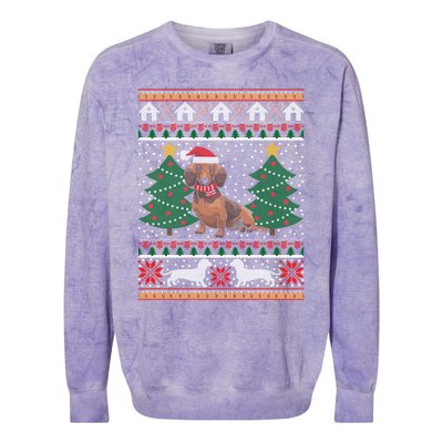 Dachshund Ugly Christmas Funny Holiday Dog Lover Xmas Gift Cool Gift Colorblast Crewneck Sweatshirt