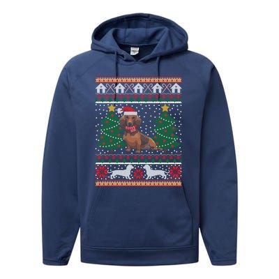 Dachshund Ugly Christmas Funny Holiday Dog Lover Xmas Gift Cool Gift Performance Fleece Hoodie