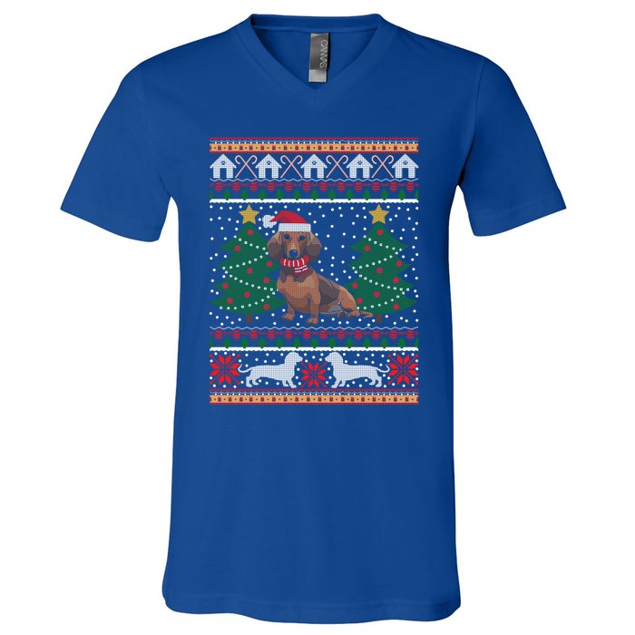 Dachshund Ugly Christmas Funny Holiday Dog Lover Xmas Gift V-Neck T-Shirt