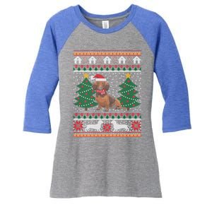 Dachshund Ugly Christmas Funny Holiday Dog Lover Xmas Gift Women's Tri-Blend 3/4-Sleeve Raglan Shirt