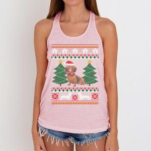 Dachshund Ugly Christmas Funny Holiday Dog Lover Xmas Gift Women's Knotted Racerback Tank