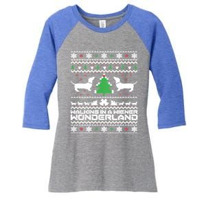 Dachshund Ugly Christmas Cute Gift Doxie Santa Christmas Women's Tri-Blend 3/4-Sleeve Raglan Shirt