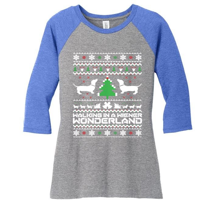 Dachshund Ugly Christmas Cute Gift Doxie Santa Christmas Women's Tri-Blend 3/4-Sleeve Raglan Shirt