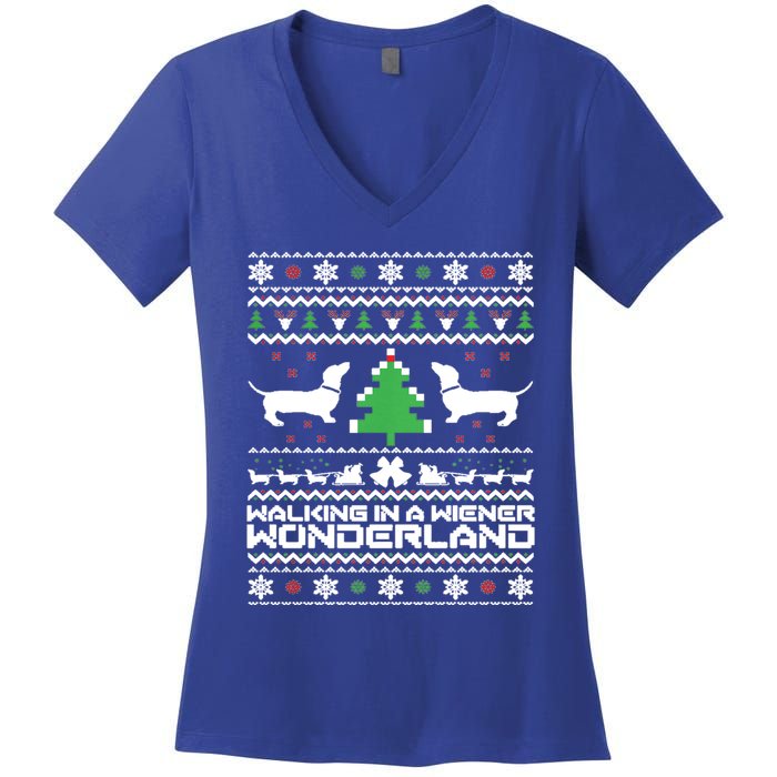 Dachshund Ugly Christmas Cute Gift Doxie Santa Christmas Women's V-Neck T-Shirt