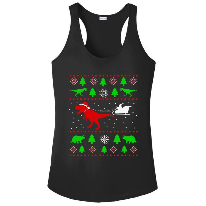 Dinosaur Ugly Christmas Sweater Ladies PosiCharge Competitor Racerback Tank