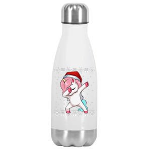 Dabbing Unicorn Christmas Pajama Cute Ugly XMas Santa Hat Stainless Steel Insulated Water Bottle