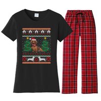 Dachshund Ugly Christmas Funny Holiday Dog Lover Xmas Gift Women's Flannel Pajama Set