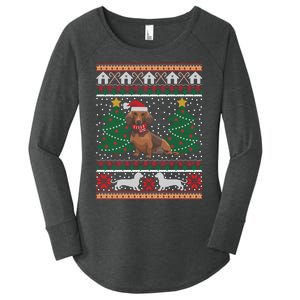 Dachshund Ugly Christmas Funny Holiday Dog Lover Xmas Gift Women's Perfect Tri Tunic Long Sleeve Shirt