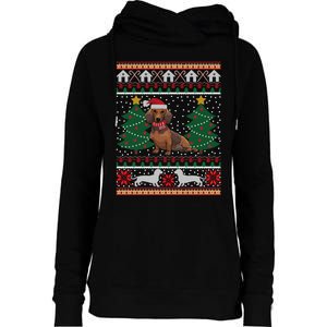 Dachshund Ugly Christmas Funny Holiday Dog Lover Xmas Gift Womens Funnel Neck Pullover Hood