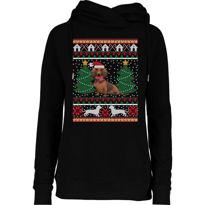 Dachshund Ugly Christmas Funny Holiday Dog Lover Xmas Gift Womens Funnel Neck Pullover Hood