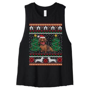 Dachshund Ugly Christmas Funny Holiday Dog Lover Xmas Gift Women's Racerback Cropped Tank