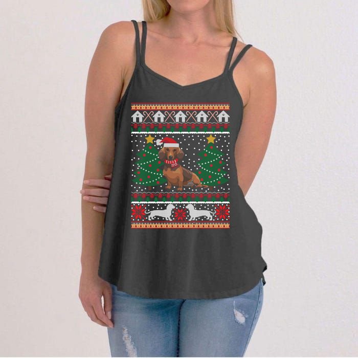 Dachshund Ugly Christmas Funny Holiday Dog Lover Xmas Gift Women's Strappy Tank