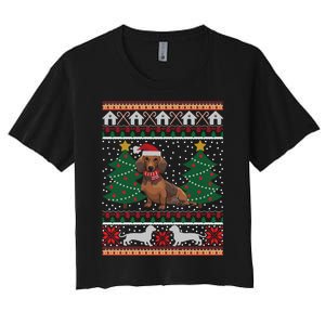 Dachshund Ugly Christmas Funny Holiday Dog Lover Xmas Gift Women's Crop Top Tee