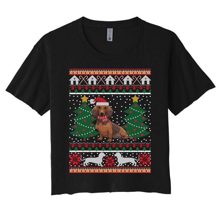 Dachshund Ugly Christmas Funny Holiday Dog Lover Xmas Gift Women's Crop Top Tee