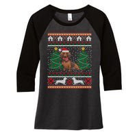 Dachshund Ugly Christmas Funny Holiday Dog Lover Xmas Gift Women's Tri-Blend 3/4-Sleeve Raglan Shirt