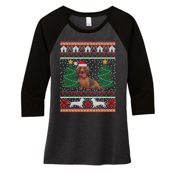 Dachshund Ugly Christmas Funny Holiday Dog Lover Xmas Gift Women's Tri-Blend 3/4-Sleeve Raglan Shirt