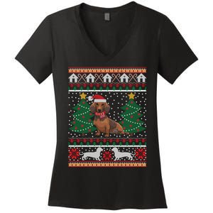 Dachshund Ugly Christmas Funny Holiday Dog Lover Xmas Gift Women's V-Neck T-Shirt