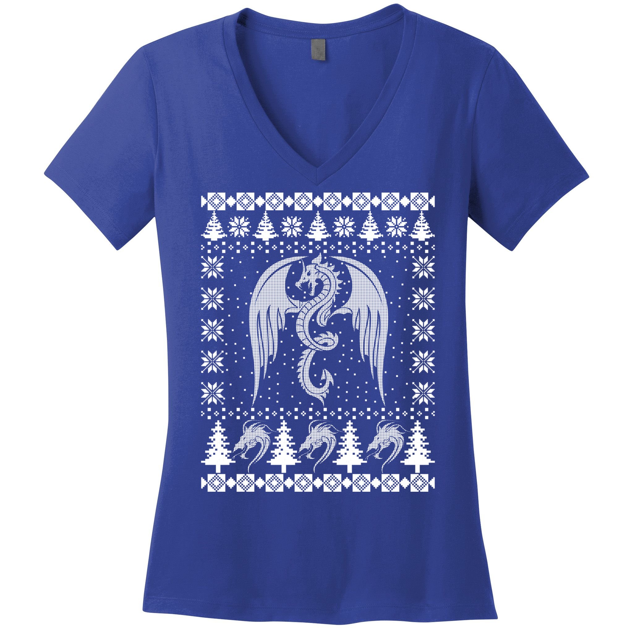 Dragon Ugly Christmas Fantasy Mystical Holiday Xmas Gift Women's V-Neck T-Shirt