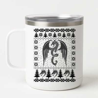 Dragon Ugly Christmas Fantasy Mystical Holiday Xmas Gift 12 oz Stainless Steel Tumbler Cup