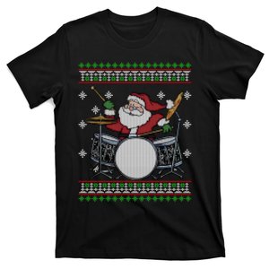 Drummer Ugly Christmas Sweater Santa Claus Playing Gift T-Shirt