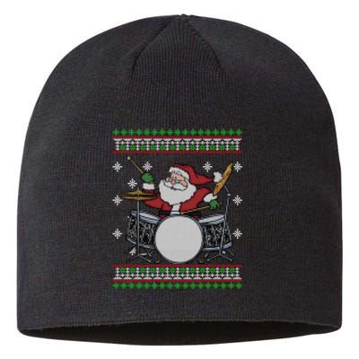 Drummer Ugly Christmas Sweater Santa Claus Playing Gift Sustainable Beanie