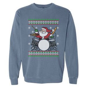 Drummer Ugly Christmas Sweater Santa Claus Playing Gift Garment-Dyed Sweatshirt