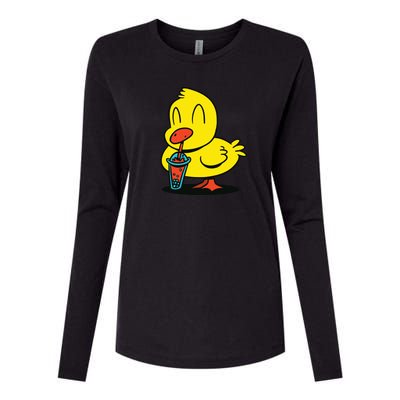 Duck Bubble Tea Womens Cotton Relaxed Long Sleeve T-Shirt