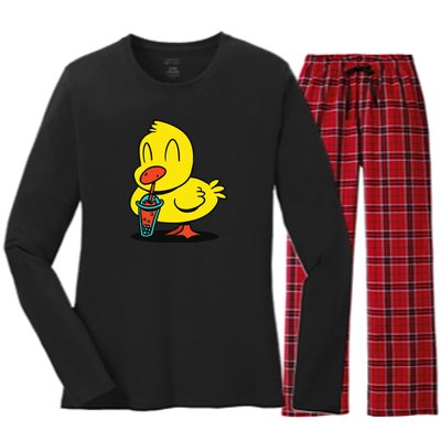 Duck Bubble Tea Women's Long Sleeve Flannel Pajama Set 