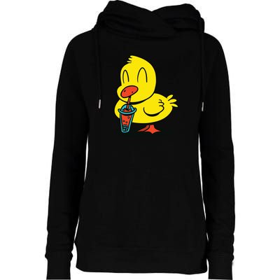 Duck Bubble Tea Womens Funnel Neck Pullover Hood