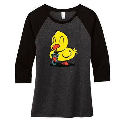 Duck Bubble Tea Women's Tri-Blend 3/4-Sleeve Raglan Shirt