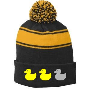 Duck Duck Grey Stripe Pom Pom Beanie