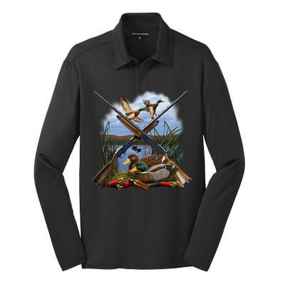 Duck Hunting Layout Silk Touch Performance Long Sleeve Polo