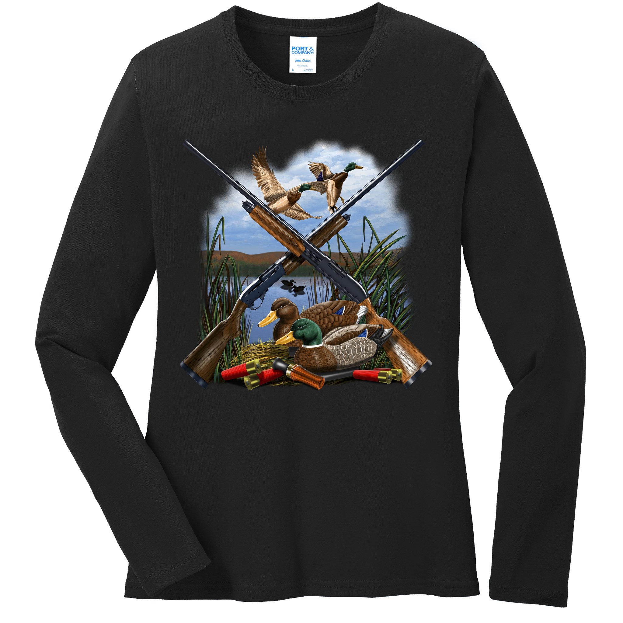 Duck Hunting Layout Ladies Long Sleeve Shirt