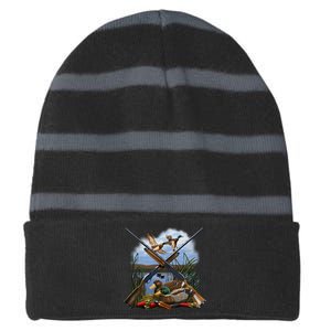 Duck Hunting Layout Striped Beanie with Solid Band