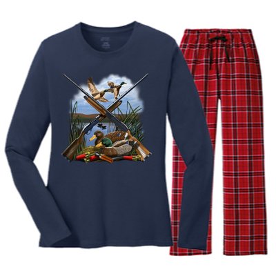 Duck Hunting Layout Women's Long Sleeve Flannel Pajama Set 