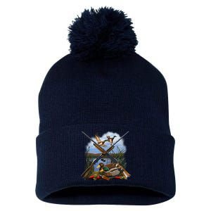 Duck Hunting Layout Pom Pom 12in Knit Beanie