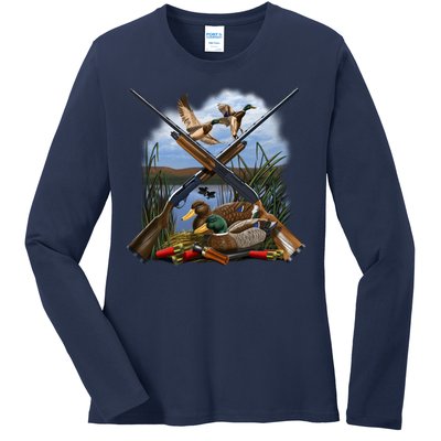 Duck Hunting Layout Ladies Long Sleeve Shirt