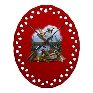 Duck Hunting Layout Ceramic Oval Ornament