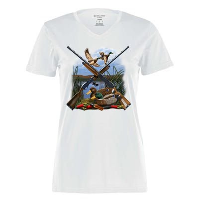 Duck Hunting Layout Women's Momentum V-Neck T-Shirt