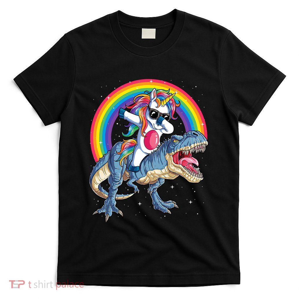 Dabbing Unicorn Dinosaur T Rex Rainbow Galaxy T-Shirt