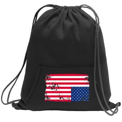 Distress Upside Down American Flag Sweatshirt Cinch Pack Bag