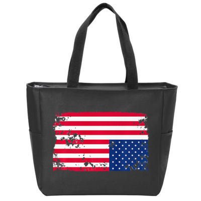 Distress Upside Down American Flag Zip Tote Bag