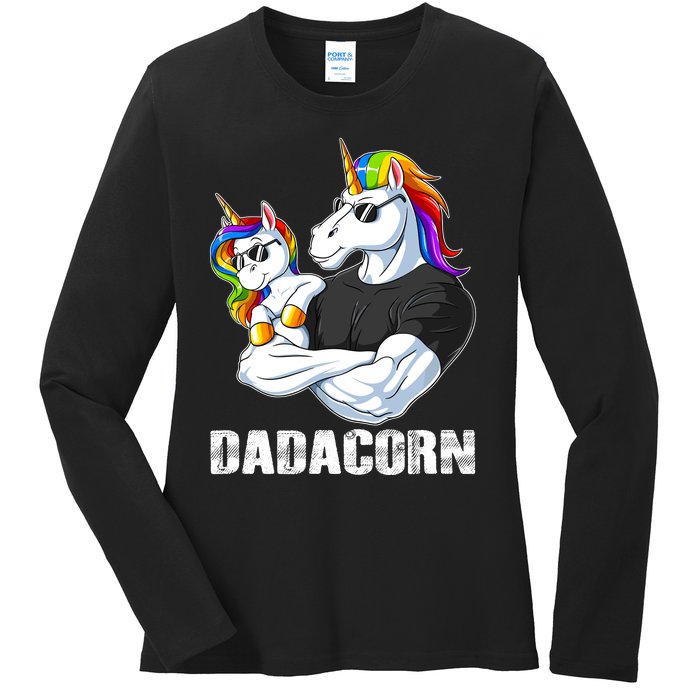 Dadacorn Unicorn Dad And Baby Christmas Papa Gift Ladies Long Sleeve Shirt