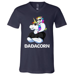 Dadacorn Unicorn Dad And Baby Christmas Papa Fathers Day V-Neck T-Shirt