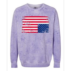 Distress Upside Down American Flag Colorblast Crewneck Sweatshirt