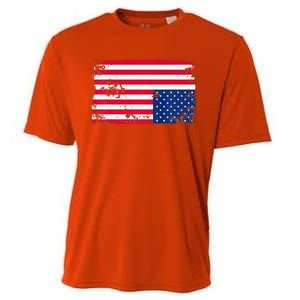 Distress Upside Down American Flag Cooling Performance Crew T-Shirt